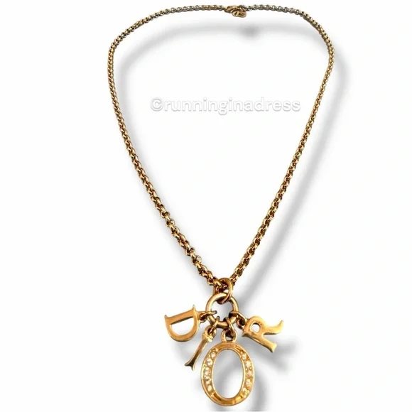Christian Dior Gold & Crystal DIOR Spelled Out Charm Necklace Dio(r)evolution CD - Picture 8 of 10